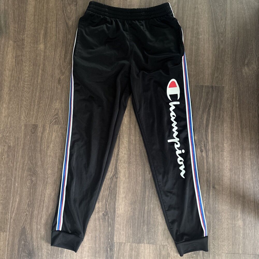Youth Champion Print Stripe Black Joggers Size L